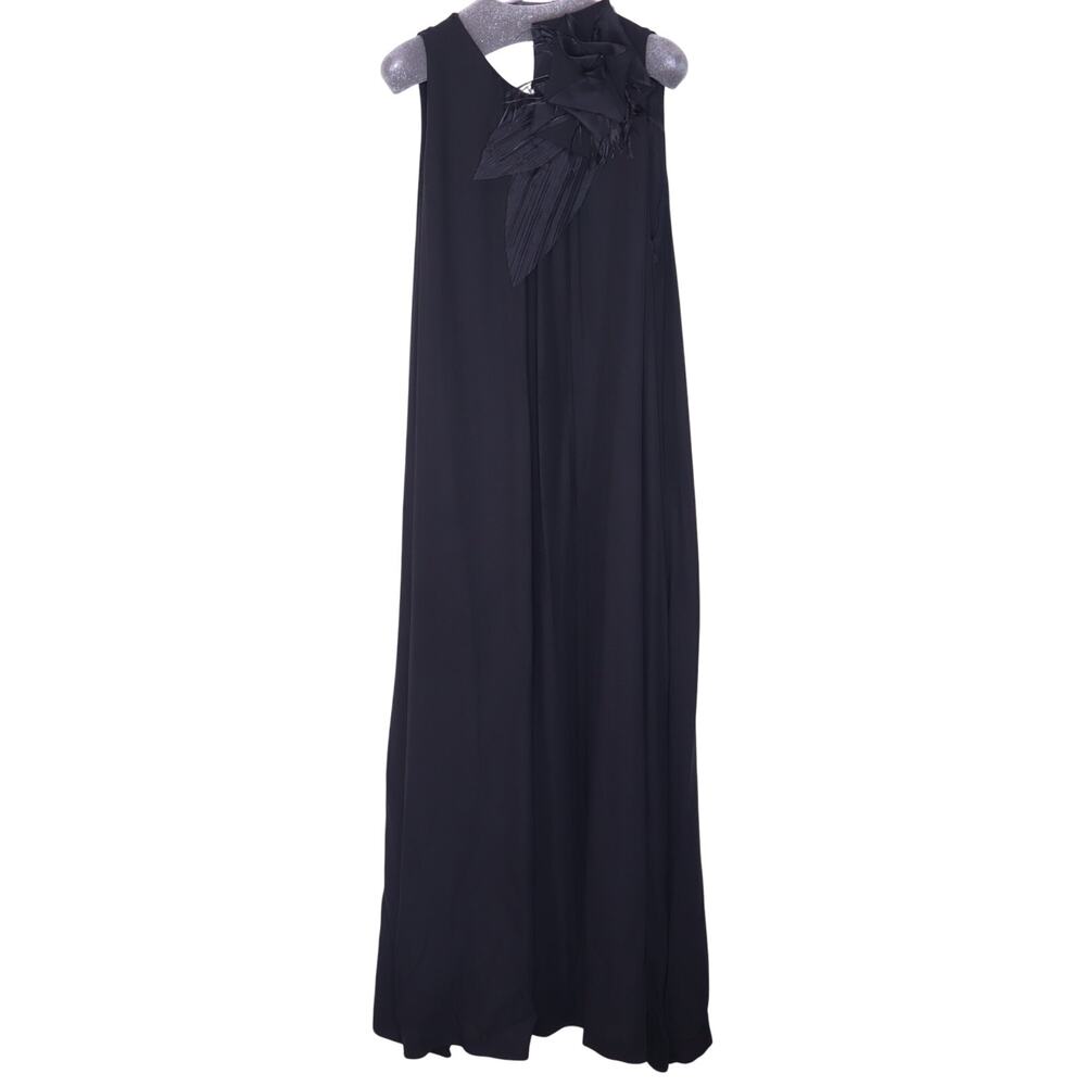 FABIANA FILIPPI Feather Embellished Maxi Dress Black Lined Lagenlook Women's XL